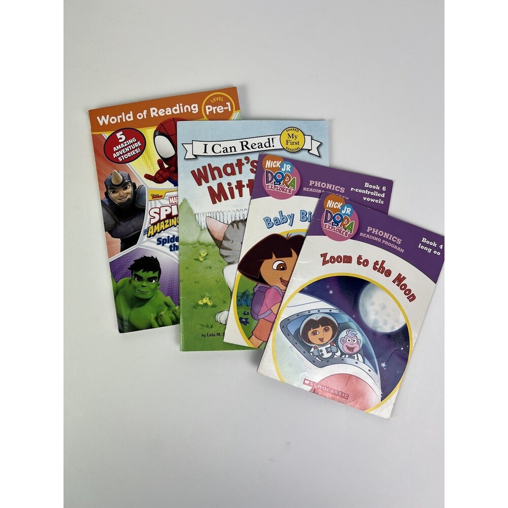 Lot of 4 Childrens Early Reader Books Spidey Dora The Explorer I Can Read